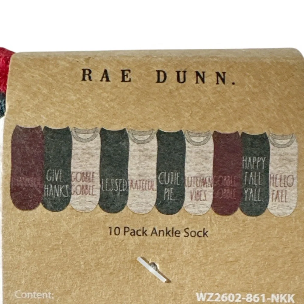 NEW Rae Dunn FALL & THANKSGIVING Themed Ankle Socks 10 Pack